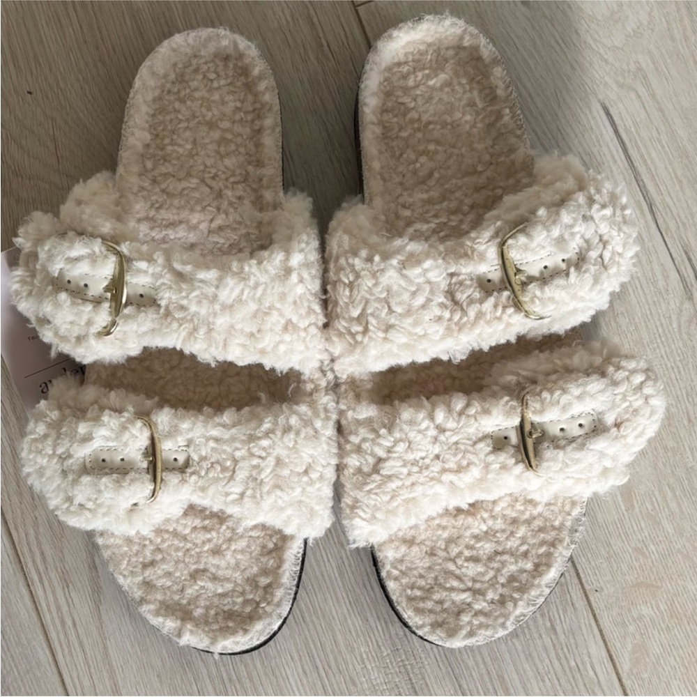 Auden Cream Shearling Sandals Birkenstock style sz 10 - Picture 7 of 8